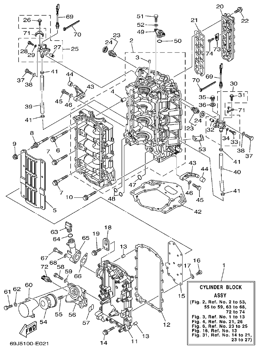Yamaha F200A, F225A, FL200A, FL225A, F225TR, F200TR, LF225TR, LF200TR CYLINDER & CRANKCASE 1 parts diagram